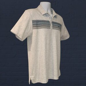 Travis Mathew Polo Men’s Medium Gray Heather Stripe Golf Casual Short Sleeve